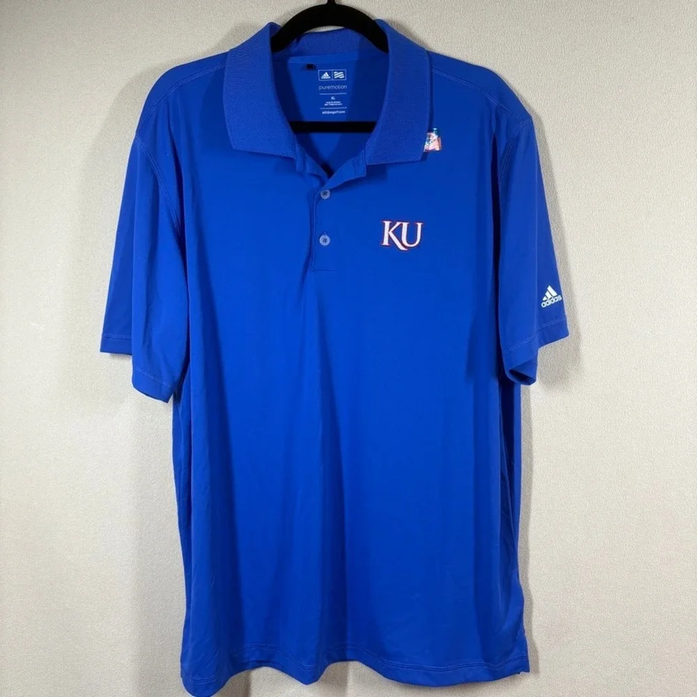 NOS Adidas Puremotion Mens Kansas Jayhawks KU Polo Golf Shirt Blue XL Athleisure